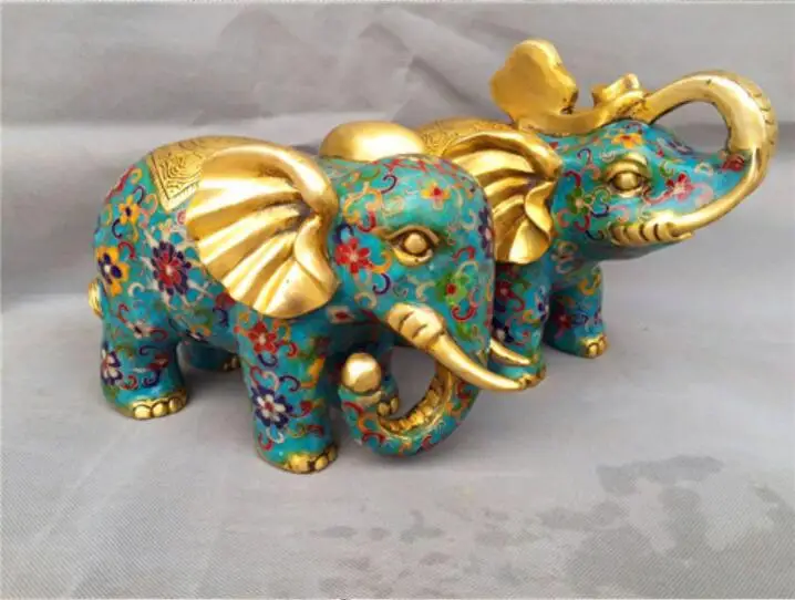 Китайский Бронзовый Медь Cloisonne фэн-шуй слон Благоприятный Статуя Пара | Дом и сад