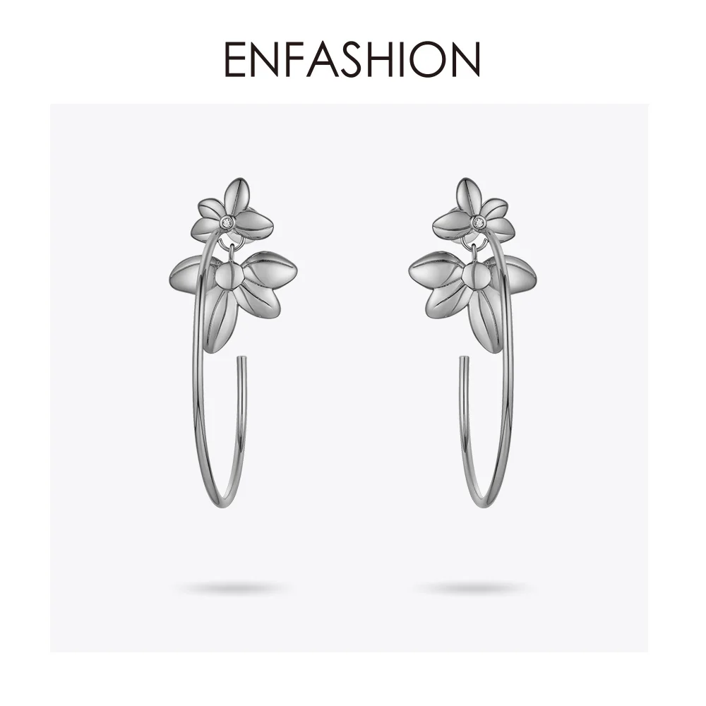 ENFASHION серьги-кольца цветок для женщин золотой цвет массивные большие круглые обручи серьги Модные ювелирные изделия Pendientes Mujer EF191047 - Окраска металла: Silver Color