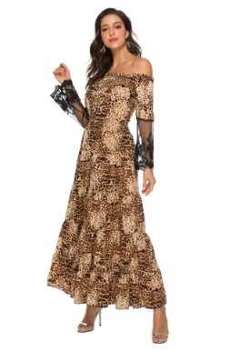 Solid Print Boho Maxi Woman Dress Office Lady Fashion Vintage Beach Dresses Slash Neck Long Sleeve Party Vestido | Женская одежда
