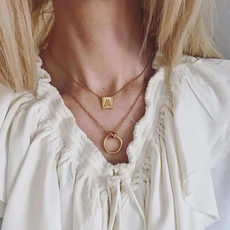 

Peri'sbox Dainty Gold Initial Necklace Square A to Z Letter Choker Necklaces Delicate Chain Geometric Name Necklace for Women