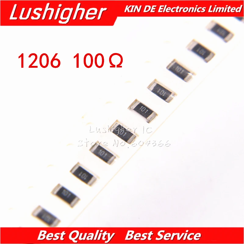 100 шт. 1206 SMD резистор 1% Ом 101 100ohm 100R|Резисторы| |