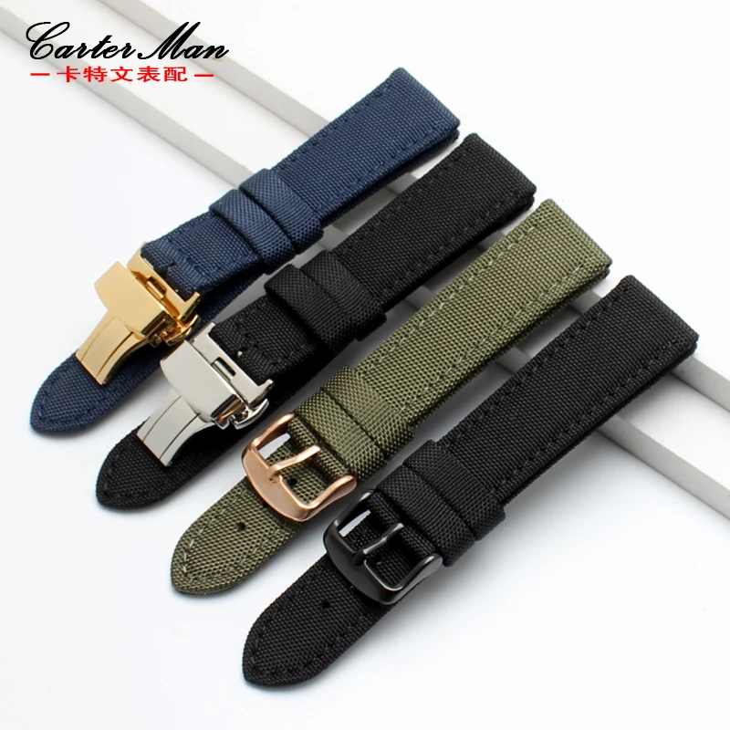 New nylon watchband 18mm 20mm 22mm 24mm canvas +genuine leather inner strap black army green blue bracelet | Наручные часы