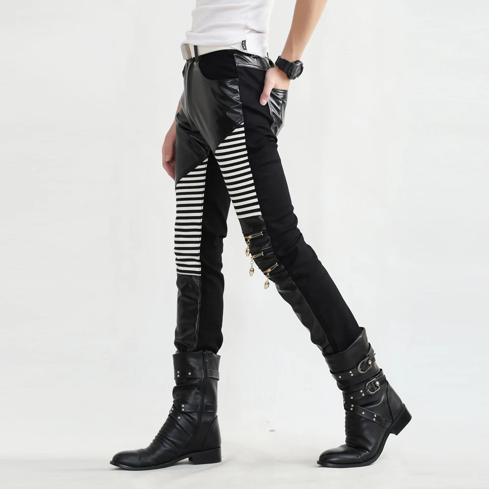 Штаны мужские повседневные кожаные компрессионные|punk pants|sexy mens pantsmens leather trousers |