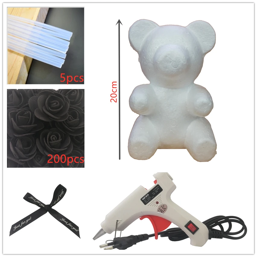 20 см пенопластовый пресс-форма мишки DIY искусственный цветок розы медведь пластиковый медведь розы подарок на день Святого Валентина - Цвет: 20cm rose black