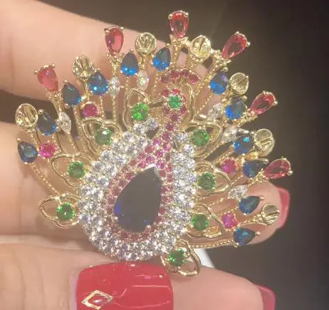 colorful SHANICE большие броши в форме павлина для женщин Свадебные букеты зажим шарф Пряжка хиджаб булавки многоцветный Камни Брошь роскошные свадебные - Окраска металла: colorful