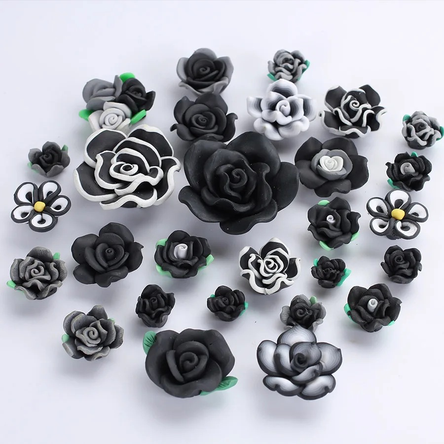 black color 28 шт./лот ручная работа 12-40 мм Flatback Fimo полимерные цветочные шарики из глины амулеты для телефона оболочка Diy ожерелье ювелирные изделия изготовление поставки - Цвет: black color