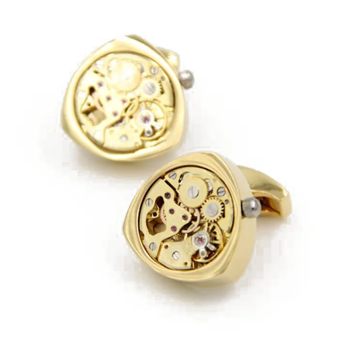

Letpon Watch movement Cufflinks for Mens Triangle Gold color Steampunk Gear Watch Mechanism Cuff links for Mens Relojes gemelos