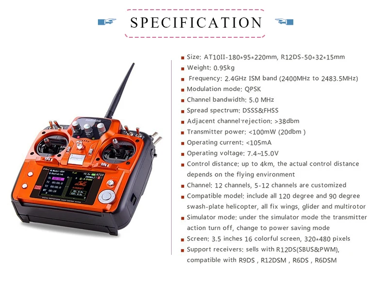 Радиоприемник 12CH с дистанционным управлением AT10II AT10 II 2,4 Ghz дистанционный передатчик с R12DS приемником RC Done Quadcopter