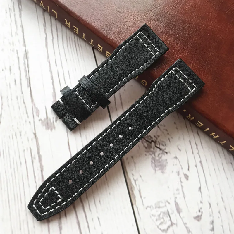 black white line Мужской ремешок из телячьей кожи для часов IWC Pilot Mark XVII IW327004 IW377714, ремешок для часов 21 мм, коричневый ремень, браслеты для мужчин - Цвет ремешка: black white line