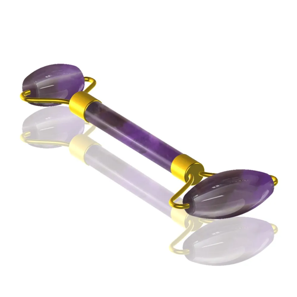 Roller Without Box Нефритовый ролик Gua Sha набор натуральный аметист камень массажер для лица Фиолетовый Нефритовый ролик массаж скребком гуаша инструмент для массажа лица с коробкой - Цвет: Roller Without Box