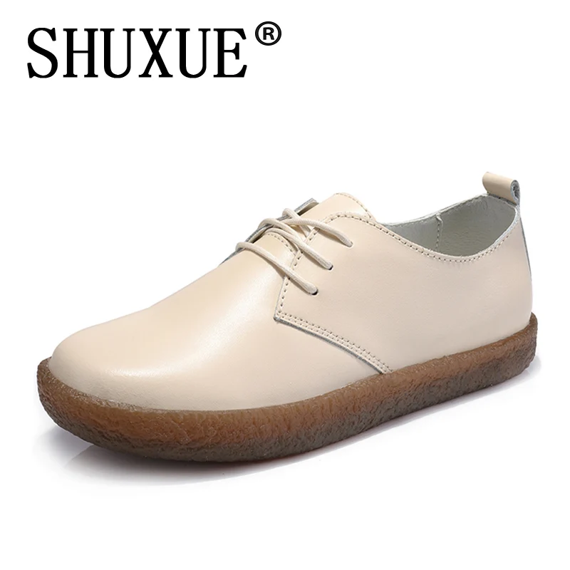 Shuxue Women Flats Shoes Genuine Leather Lace-up Round Toe Muscle Sole Ladies casual Comfortable Soft Female Fall | Обувь