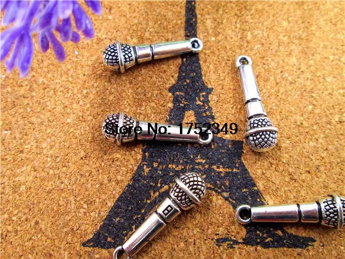 15pcs--Microphone Charms Antique silver 3D Microphone charm Pendants 27x7mm | Украшения и аксессуары