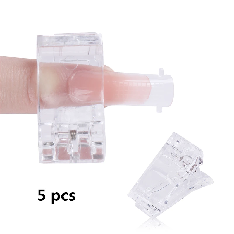 5pcs clips LILYCUTE 20 мл Быстрое расширение поли УФ-гель розовый белый металл с прозрачными кристаллами светодиодный акриловый строительный гель для ногтей - Цвет: 5pcs clips