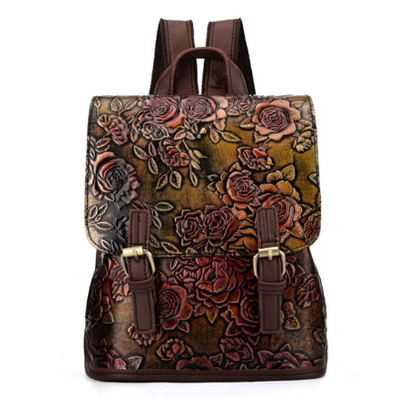 Женский рюкзак из натуральной кожи с тиснением в стиле ретро|rucksack brand|brand rucksackbackpack
