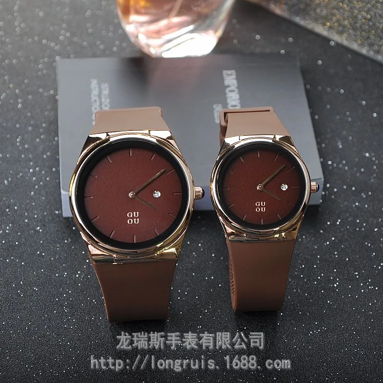 Guou женские модные простые прочные силиконовые часы ремешок Календарь Ретро