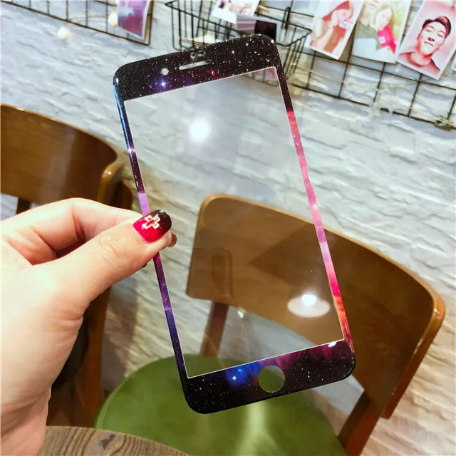 Блестящее закаленное стекло для iPhone 6, 6 S, Защита экрана для iPhone 7, 8 Plus, стеклянная пленка, модная, звездное небо, пейзаж, узор