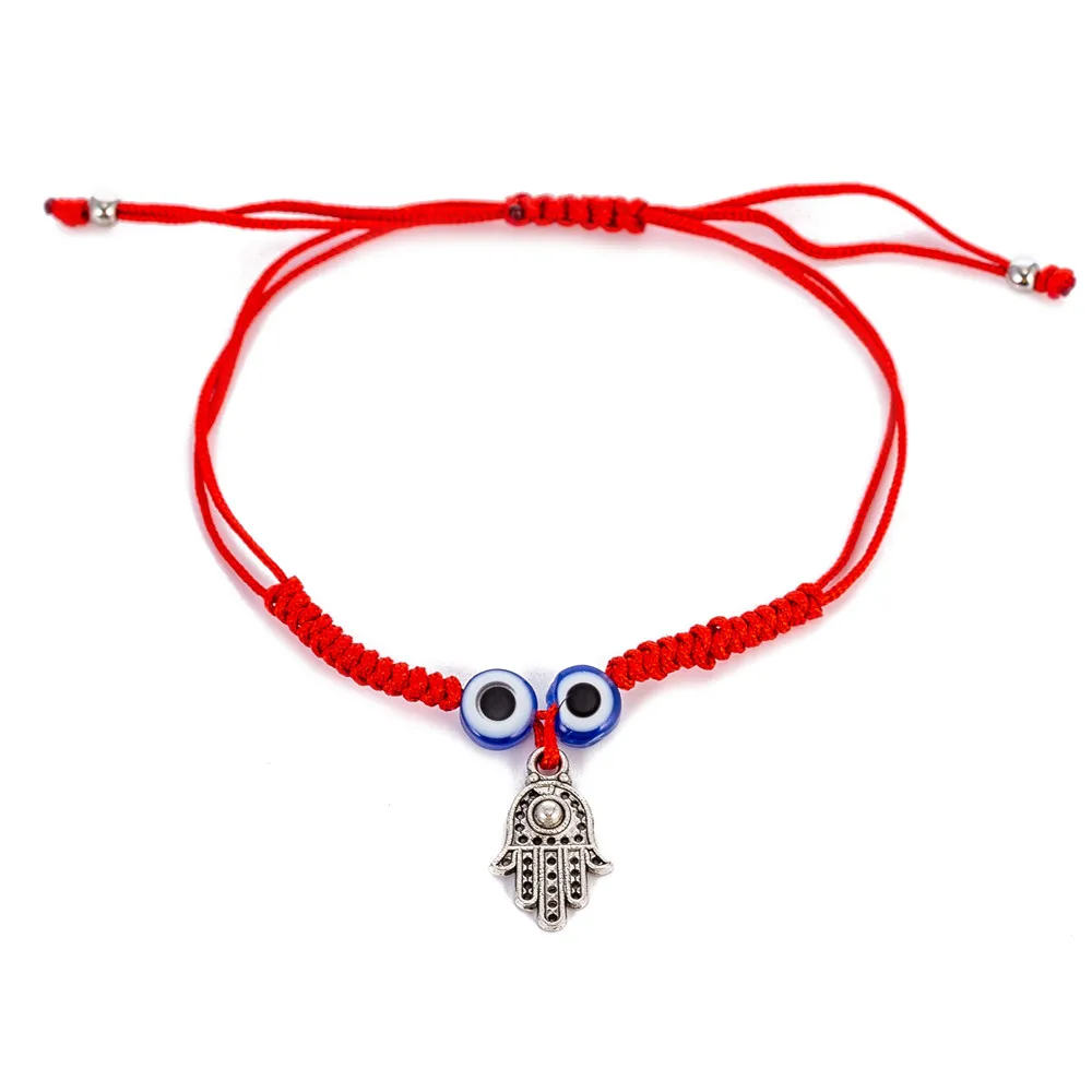 Браслеты подвески с двумя глазами Hamsa для защиты рук регулируемые тканые