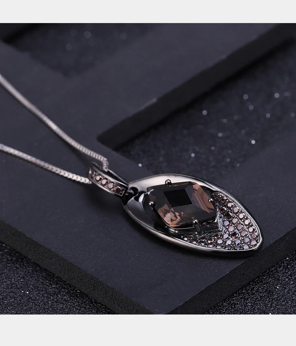 GEM'S балетные 925 пробы серебряные драгоценные камни ювелирные украшения натуральный дымчатый кварц винтажный в стиле панк готика кулон ожерелье для женщин