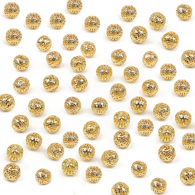 Gold 200-50 шт 4, 6, 8, 10, 12 мм Полые бусины в форме цветка Металлические Подвески бронзовые/Золотые/посеребренные филигранные бусины-разделители для изготовления ювелирных изделий - Цвет: Gold