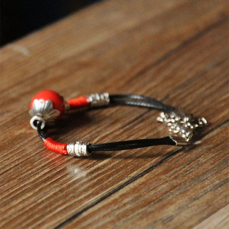 Керамические браслеты с красными бусинами черные плетеные звено веревки цепи