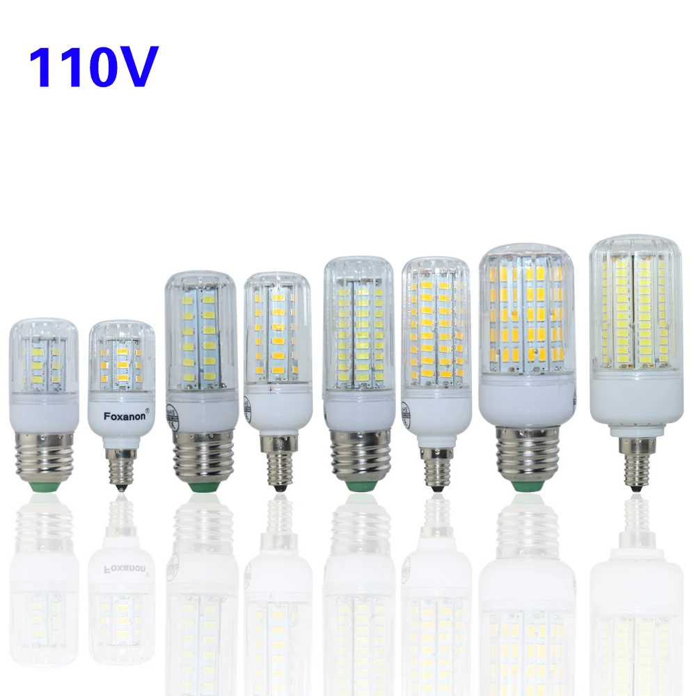 Foxanon E27 E12 кукурузы лампочка 110V Светодиодный светильник 5730 SMD светодиодный 24 30 42 64 80