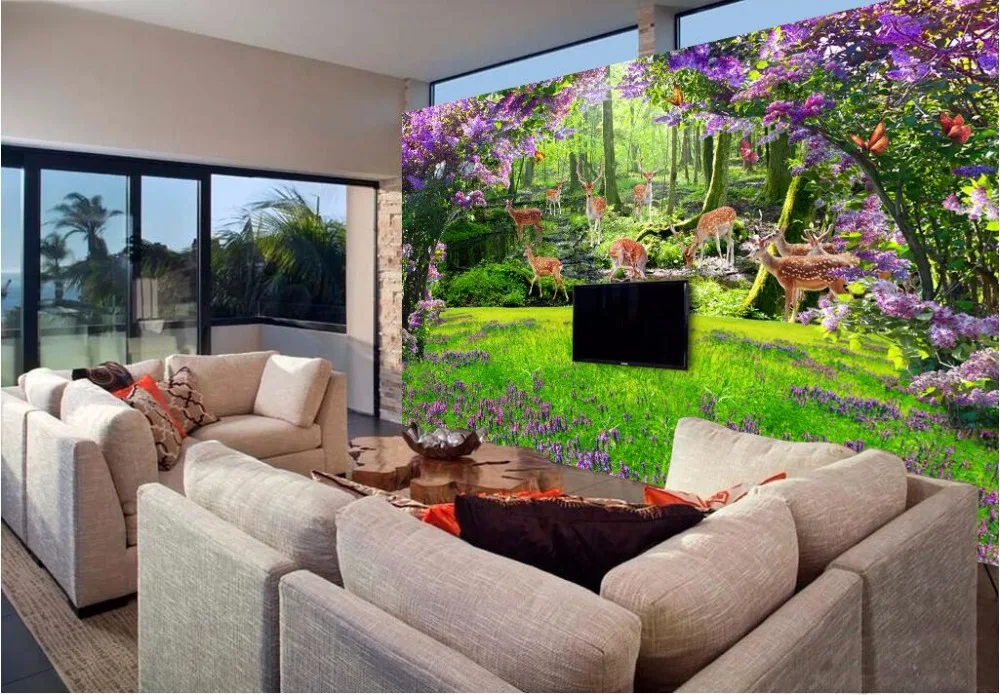 3d фотообои на заказ Сика олень трава цветы Декор живопись картина настенные