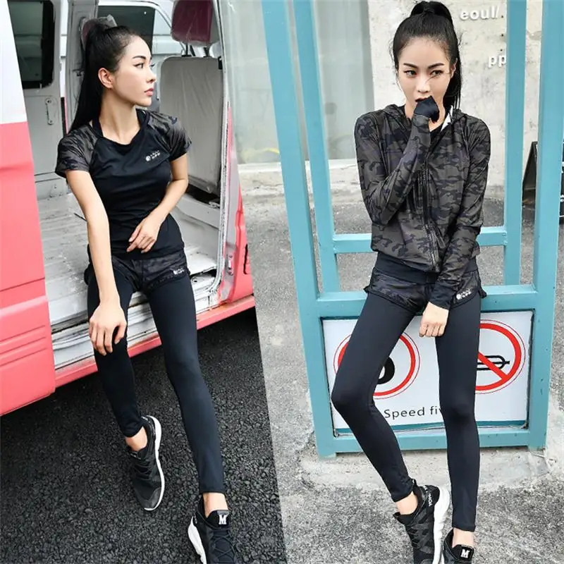 Новинка женский набор для йоги 5 шт. куртка бюстгальтер короткие штаны M-4XL большой