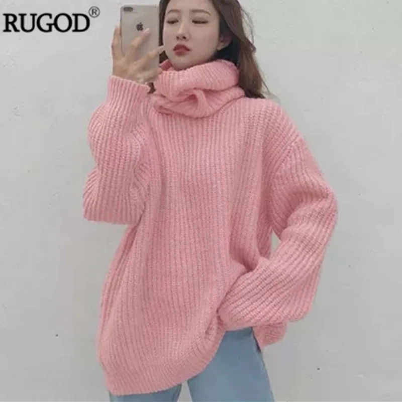 RUGOD Fashion Turtlenck Oversize Christmas Sweater Long Sleeve Solid Female Pullover Casual Women Winter Knitted | Женская одежда