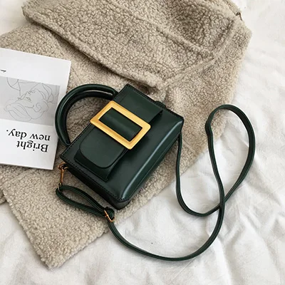 Дизайнерские маленькие сумки через плечо с декоративной пряжкой на ремне, винтажные кожаные сумки и кошельки, женские сумки через плечо, ручная сумка - Цвет: Зеленый