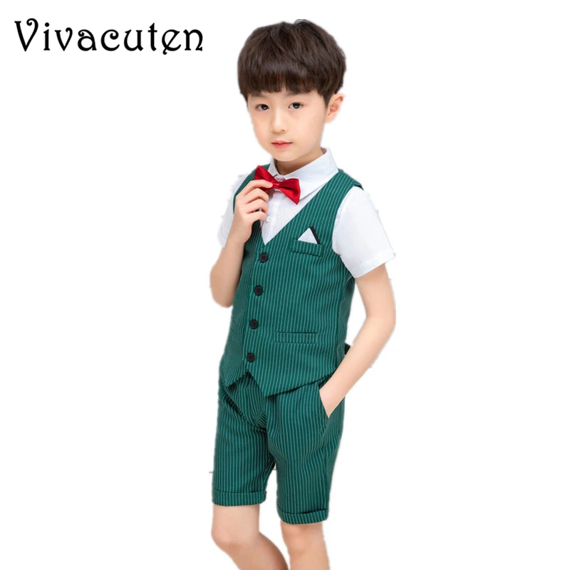 Boys Clothing Set Weddings Suit for Kids Flower Birthday Party Tuxedo Formal Vest + Pants 2Pcs Children Performance Costume | Детская