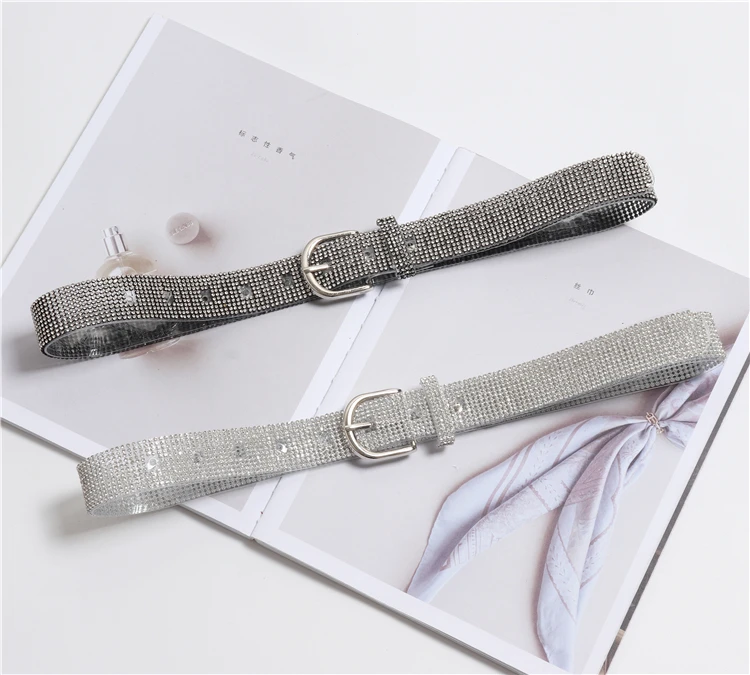 

New Bling Full Rhinestone PVC Women Waist Belts Fahion Korean Style Luxury Crystal Plastic Jean Belts Ladies Slim Caestus Belt