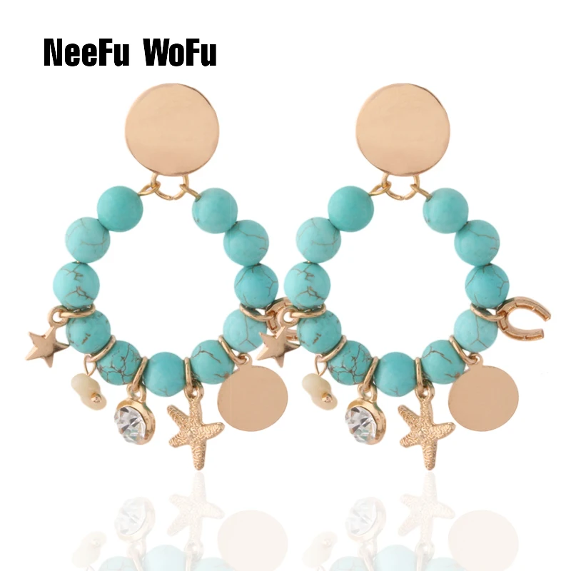 NeeFu WoFu каменные серьги для женщин богемные модные коралловые брендовые кольцо в