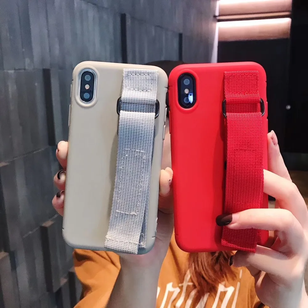 Case For iPhone Xr X Xs Max Cover Korean Candy Color Wristband Girly Soft Silicone Stand Bag 7 8 6S Plus |
