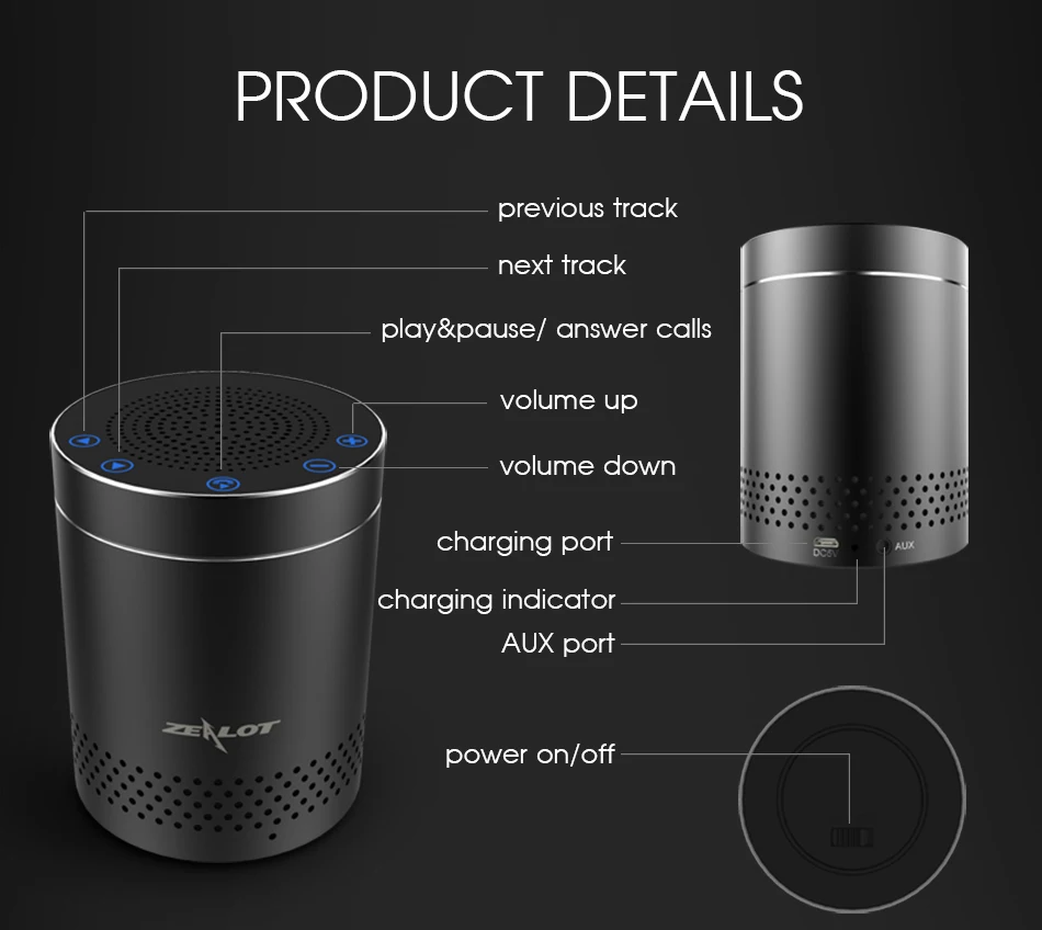 ZEALOT S15 мощный бас Bluetooth динамик Колонка беспроводной стерео сабвуфер с микрофоном
