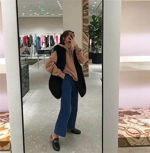 black Tatyana furclub новые зимние куртки женские длинные жилеты из лисьего меха топы из натурального Лисьего меха модные уличные повседневные меховые жилеты - Цвет: black