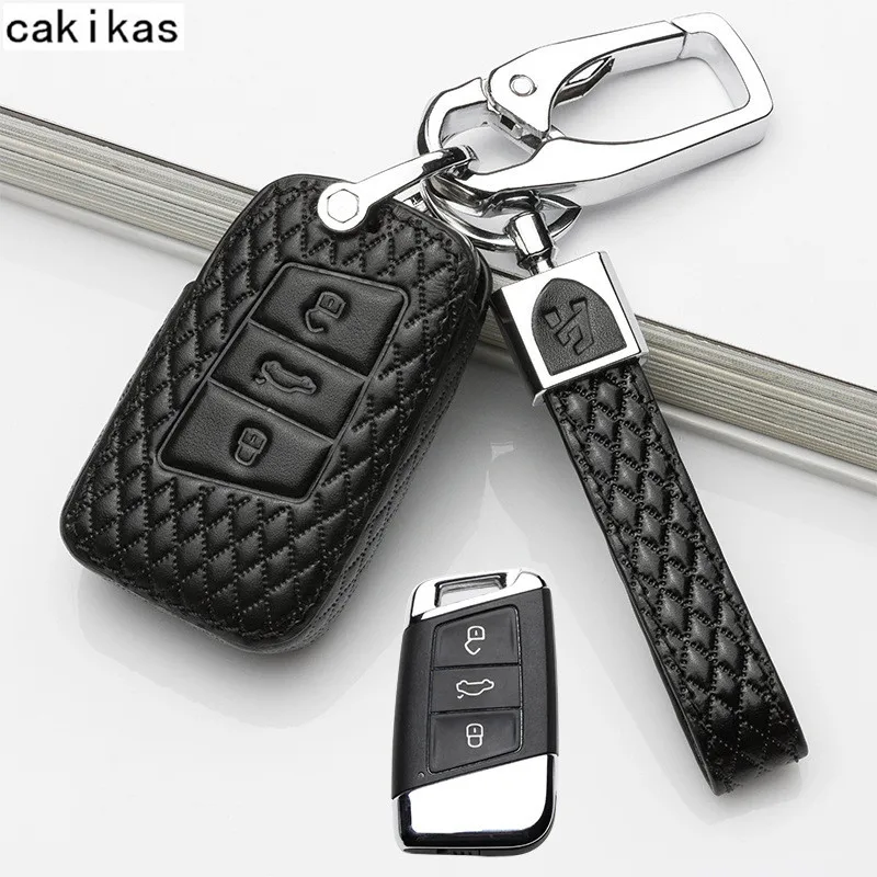 E Model Black Чехол для ключей из натуральной кожи для VW Golf Jetta для Skoda роскошный Октавия Рапид для SEAT Leon Ibiza 3 Кнопка чехол для ключа - Название цвета: E Model Black