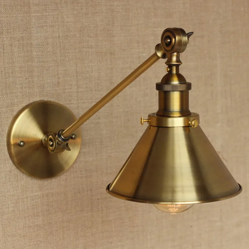 Античная Золотая настенная лампа с длинным поворотным кронштейном для рабочей
