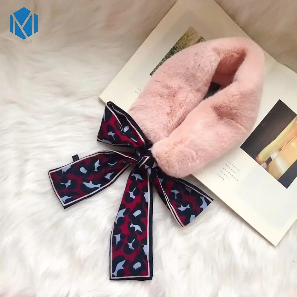 pink Новинка, Модный мягкий женский шарф с воротником из искусственного кроличьего меха, теплый зимний шарф из плюша и шелка с леопардовым принтом, элегантные шарфы для девушек и девушек - Цвет: pink