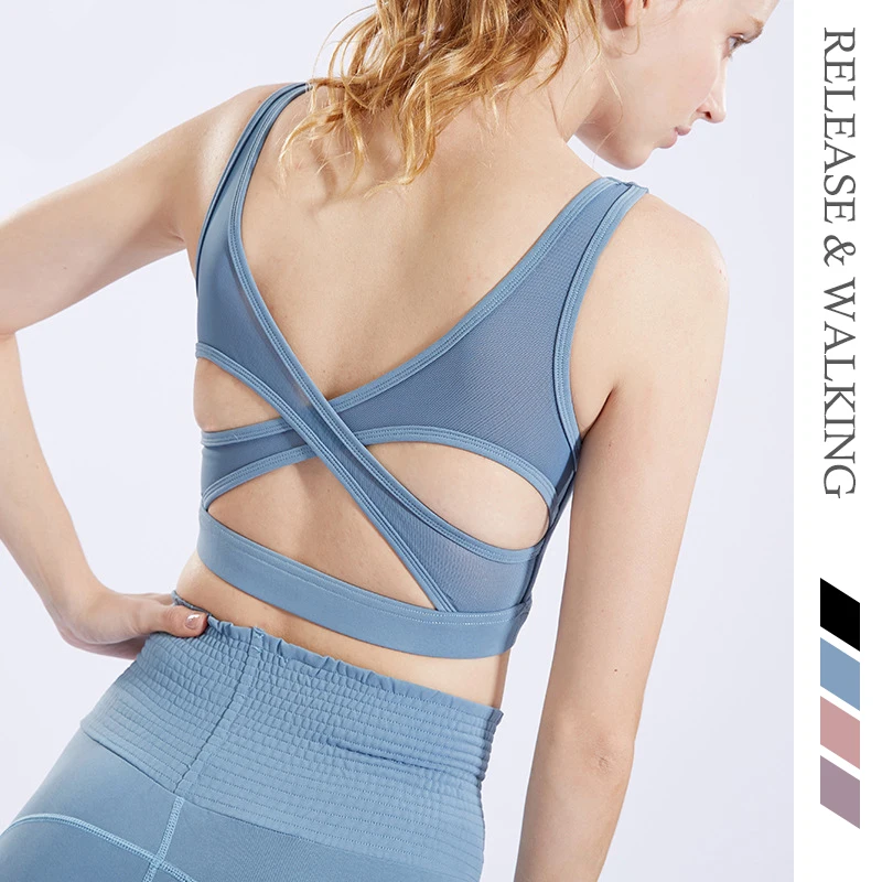

R&W Sexy Cross Back Out High Impact Sports Bra Workout Yoga Bras Tops Gym Fitness Running Brassiere Women Sport Sportswear