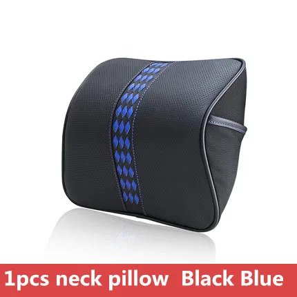 neck pillow blue Натуральная кожа автомобильный подголовник подушка поясная поддержка наборы памяти хлопок Авто сиденье отдых назад поясничные дышащие ткацкие подушки для мужчин - Цвет: neck pillow blue