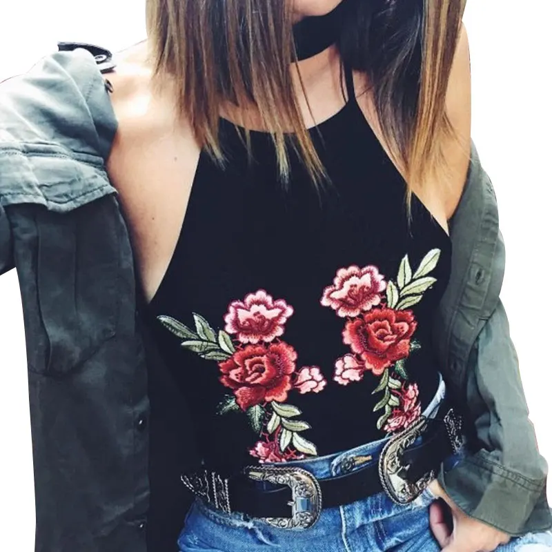 

Embroidered Floral Camisole Off Shoulder Backless Party Camis Women Summer Clothing Halter Bustier Camisoles