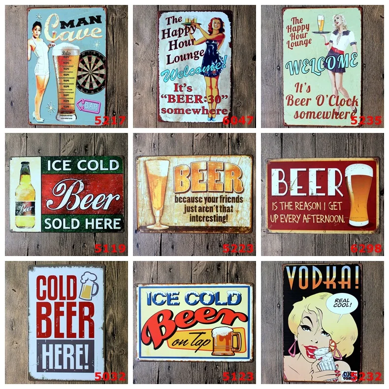 

New Arrival! 3pcs/lot 20*30cm The Happy Beer Hour Lounge WELCOME Tin Board Tin Sign Board Coffee Sign Retro Tin Poster Painting