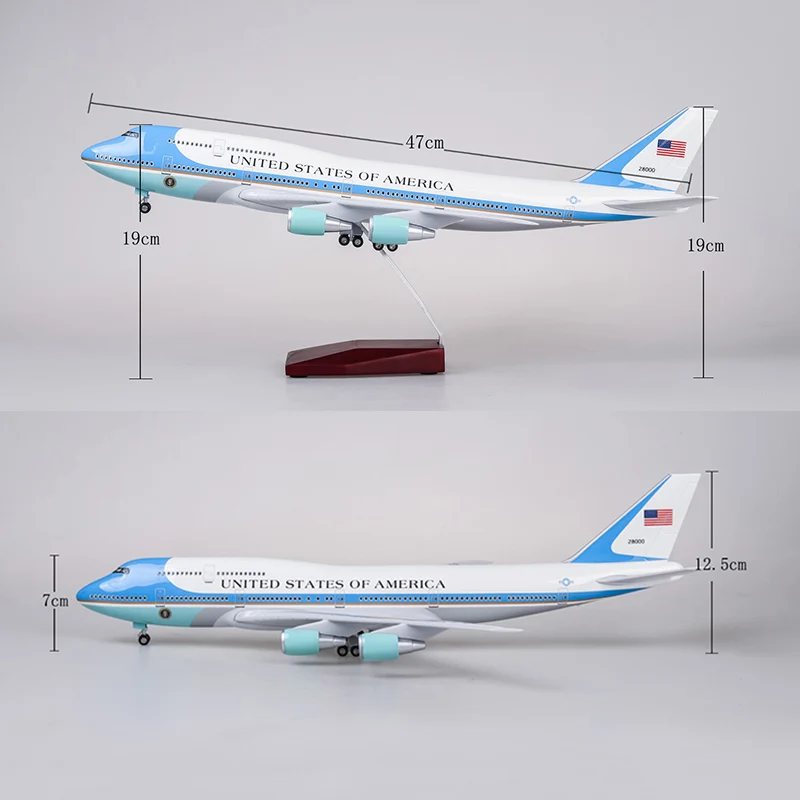 47 см 1/150 масштаб игрушечные модели самолетов Boeing B747 Air Force One модель самолета с светильник и колесами из полимерного пластика