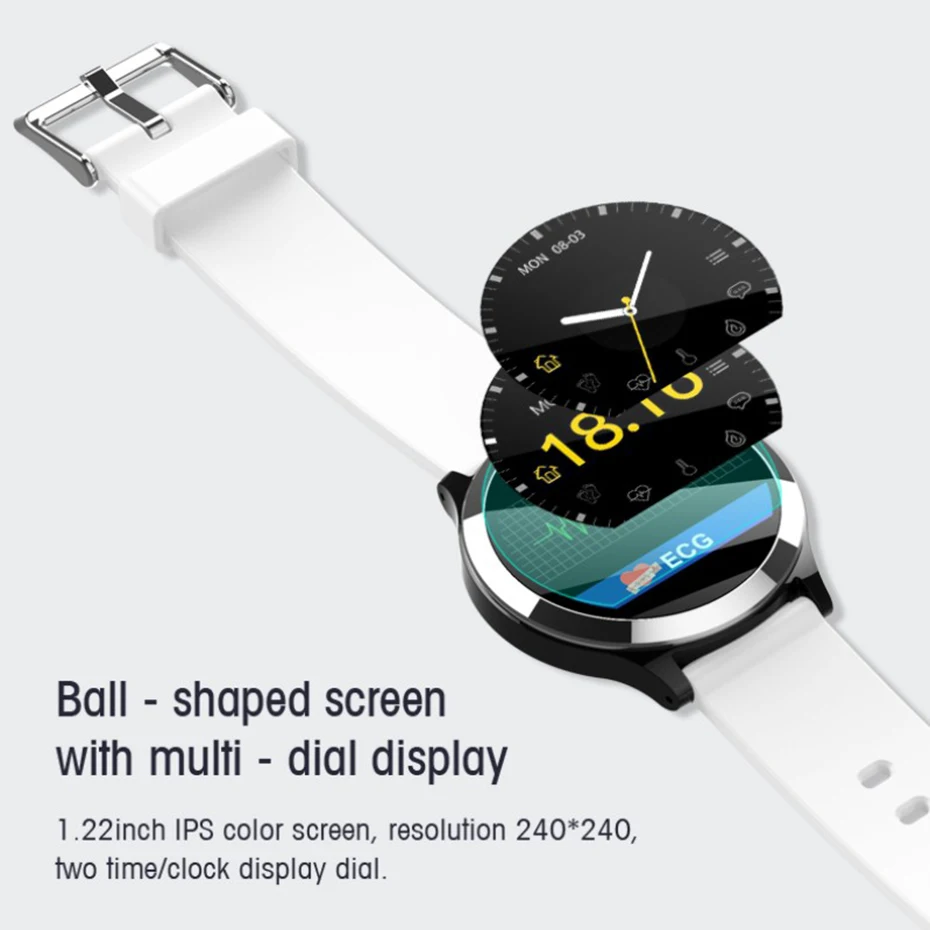 Сенсорный экран Bluetooth 4 0 Смарт часы ECG PPG монитор сердечного ритма IP67