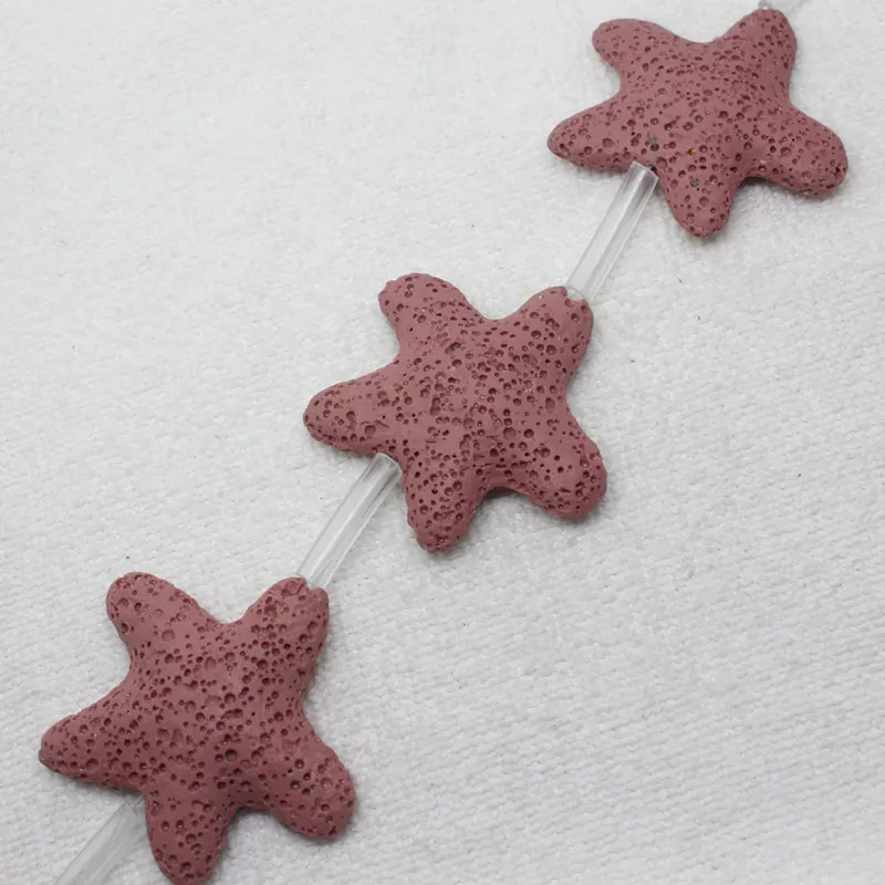 Mini. order is $7! 38~42mm Natural Light Red Volcanica Lava Stone Starfish Star Spacer Loose Beads 15"