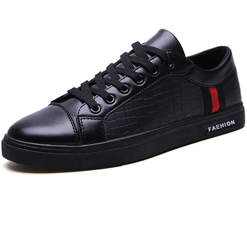 Black Men Shoes Трендовая кожаная мужская повседневная обувь; брендовые модные кроссовки; обувь черного цвета; Zapatos; уличная Мужская обувь для ходьбы; мужская обувь на плоской подошве; цвет белый - Цвет: Black Men Shoes