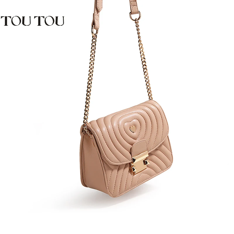 Женская сумка мессенджер TOUTOU универсальная розовая на одно плечо с цепочкой лето