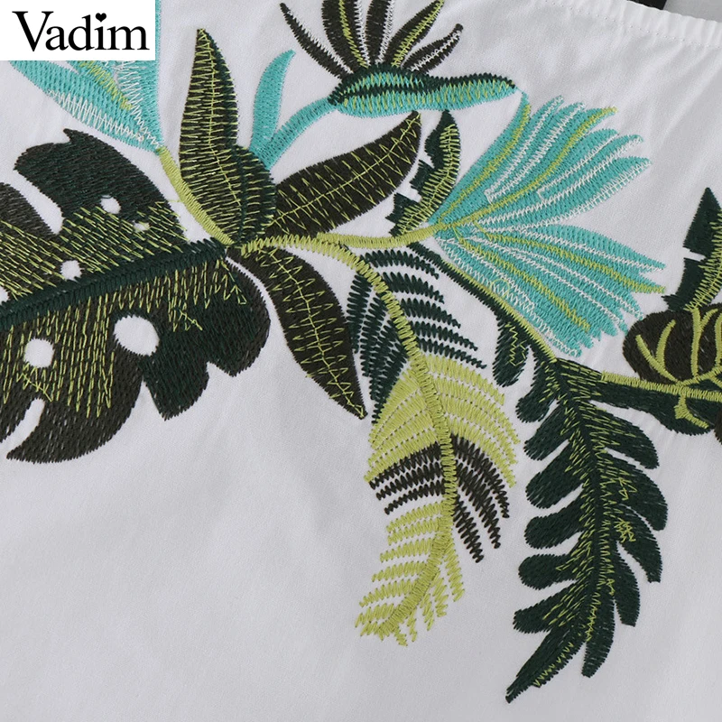 Женское элегантное платье vadim leaf embroidery, рубашки с коротким рукавом и круглым вырезом, белая блузка, женские летние повседневные топы, blusas mujer DT1071