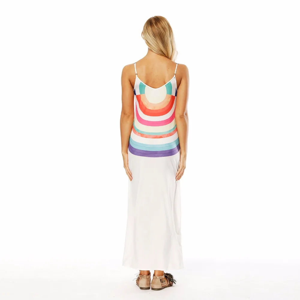 2018 модное классическое белое Макси летнее платье с принтом Пляжная одежда