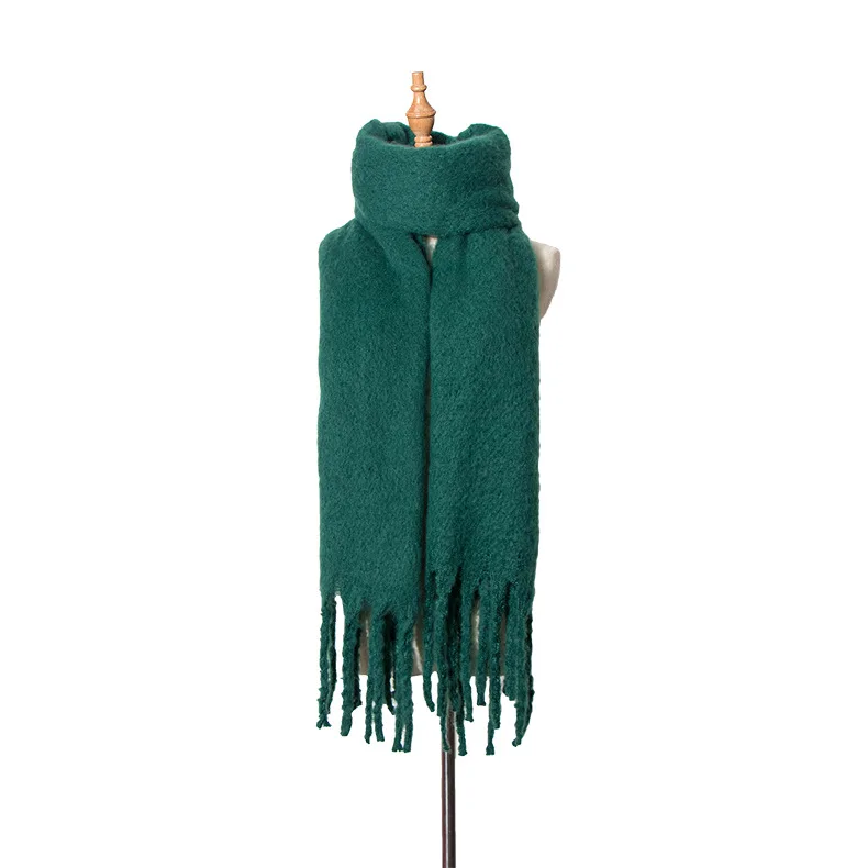 black green scarf Прямая поставка, Женская шаль-шарф, Осень-зима, роскошный бренд, Sjaals, шейный шарф, модный акрил, чистый кофе, верблюжий цвет, шали с кисточками - Цвет: black green scarf